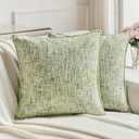 FUTEI Pack of 2 Chenille Tweed Vintage Throw Pillow Covers 26x26 Inch Soft Decorative Euro Pillow Shams Modern Farmhouse Accent for Couch Bed Living Room, Light Green