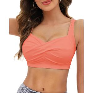 Women's Twist Front Bikini Top Large Bust Sporty Padded Swimsuit Bathing Suit Tops Only (Pink, L)
