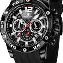 SAPPHERO Mens Watch Waterproof Digital Chronograph Wristwatch with Rubber Strap, 6-Hand Battery-Powered Black Watch for Man Business Casual