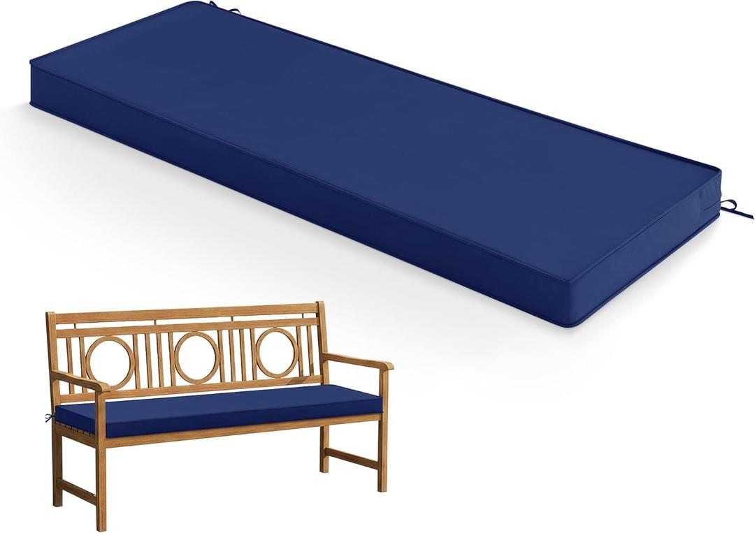 Summsun Outdoor Bench Cushion: Waterproof and Fade Resistant Patio Furniture Cushions - Non-Slip Bench Pad Cushion with Removable Cover for Garden Swing Porch Sofa Settee, 48 x 18 x 3 Inch, Navy Blue