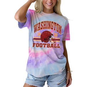 IZYJOY Women Football Shirt Vintage Game Day T-Shirt Sunday Funday Tee Tie Dye Football Season Short Sleeve Tops (XX-Large, Purple-098)
