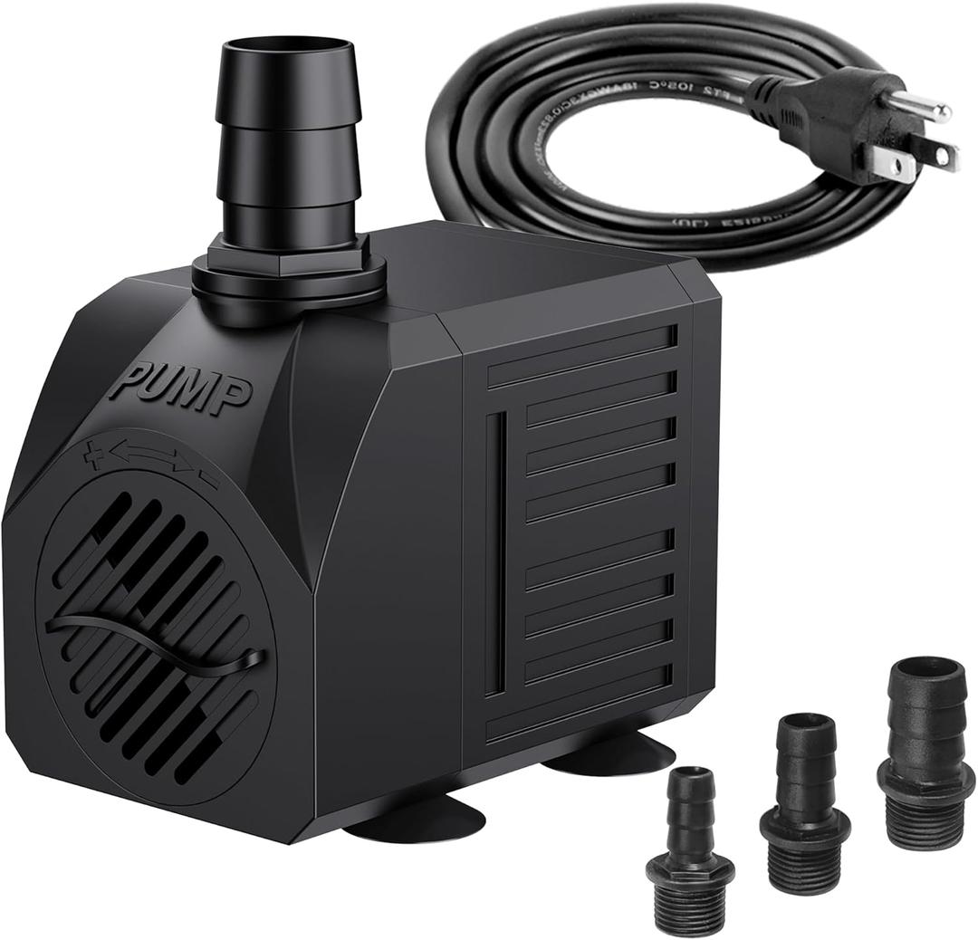 Submersible Water Fountain Pump: 550GPH 30W Small Pond Pump for Outdoor | Backyard | Statuary | Hydroponics | Waterfall | Garden | Aquarium | Fish Tank | Black