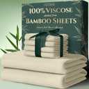 DECOLURE 100% Viscose Derived from Bamboo Sheets Queen Size 6pcs - Ultra Soft & Luxuriously Cooling, 17" Deep Pocket, Double Stitching, Perfect for Hot Sleepers - Queen Bed Sheets (Creme)