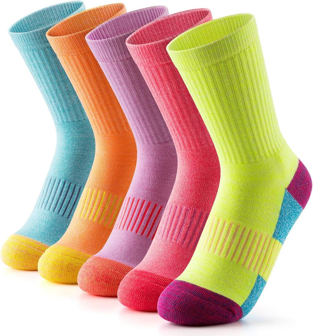 Gonii Women Socks Hiking Running Thick Cushion Athletic Crew Socks 5-Pair (5-9, 5 Pairs Quotidian Colors)