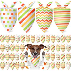 48 Pcs Thanksgiving Dog Bandanas Bulk Polka Dot Stripe Bandanas for Dogs Triangle Kerchief Bibs Scarf Set for Pet Fall Autumn Costume Photo Props Accessories Pet Shops Groomers, 4 Styles