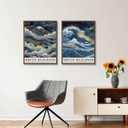 2Pcs Mount Fuji Blue Gold Wall Art Kanagawa Giant Wave Canvas Prints Japanese Fuji Painting Japanese Landscape Wall Decor Modern Japandi Style Posters Picture for Living Room, Bedroom Unframed