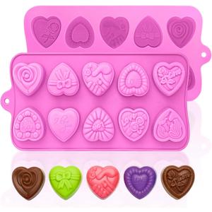HKNMTT Heart Molds Silicone Valentine's Day Chocolate, Small 10 Love Conversation Shapes Truffle Gifts Bite Size 3D Rose Candy Mould Gummy Jello Gelatin Cute Wax Melt Ice Cube Handmade Soap DIY Making