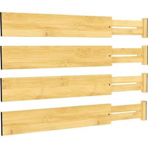 BAMEOS 3" H Large Bamboo Drawer Dividers Adjustable Drawer Organization Expandable Utensil Organizers for Kitchen Dresser Bathroom Bedroom and Office 4-pack (Natural)