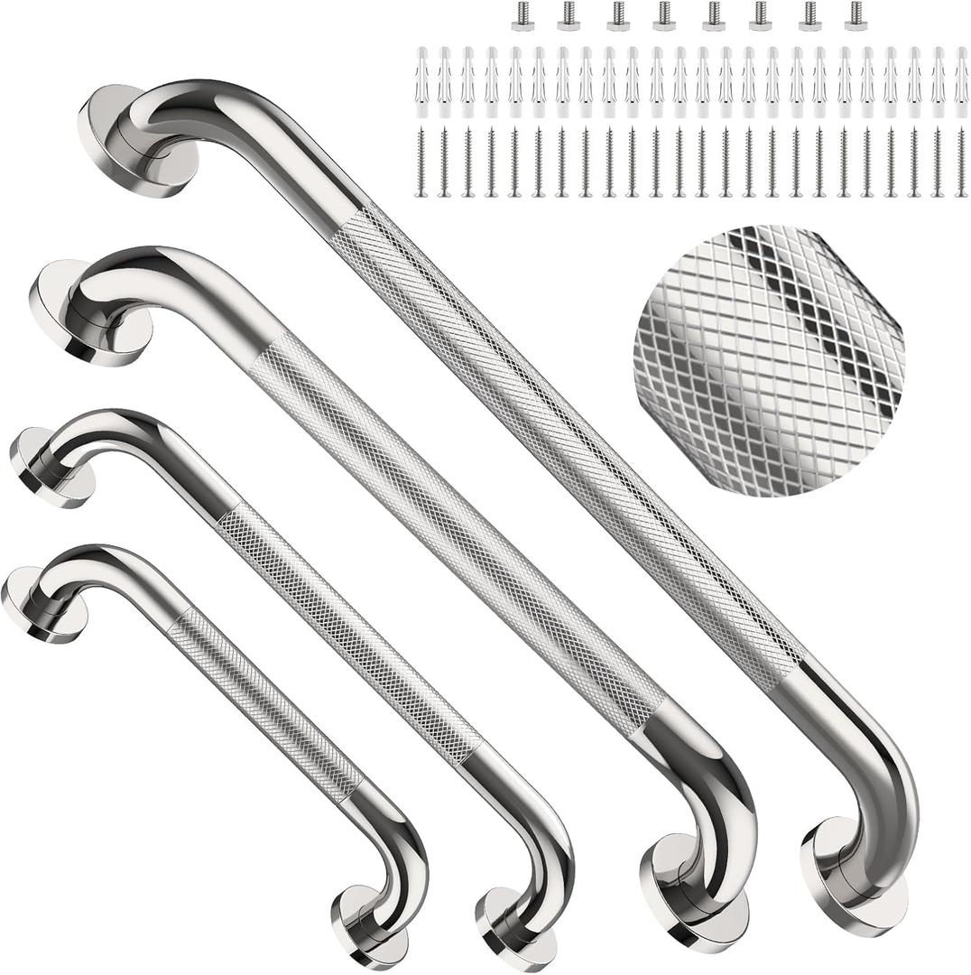 Chrome Grab Bar 4 Pack, Shower Grab Bar 12" 16" 20" 24" Bundle