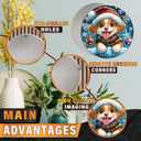 PEACHGARDEN Christmas Puppy Santa Hat Plaid Scarf Round Tin Sign Front Door Wreath Sign Wall Decoration Snowflakes Ornaments for Holiday Home Decor 8x8inch