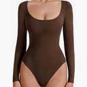 Avidlove Bodysuits for Women Long Sleeve Body Suits Womens Scoop Neck Bodysuit Double Lined Tops. Size XL