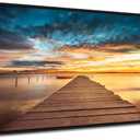 Pier Framed Canvas Wall Art - Landscape Picture Sunset Lake Dock Painting Prints Nature Scenery Artwork for Bedroom Living Room Home Office (48"L x 24"W)
