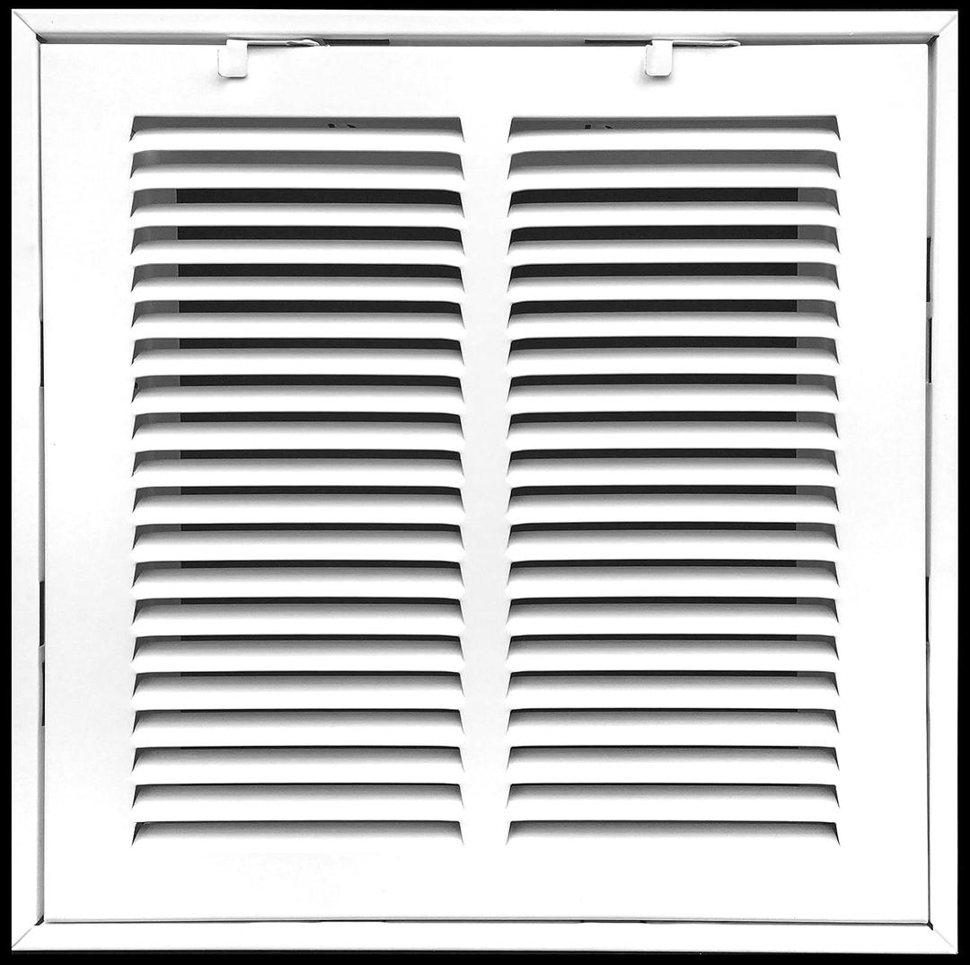 HVAC Premium 8" X 8" Steel Return Air Filter Grille for 1" Filter - Fixed Hinged - HVAC DUCT COVER - Flat Stamped Face - White [Outer Dimensions: 10 5/8"w X 10 5/8"h]