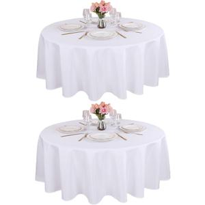 Kesfey 90 Inch Round Table Cloths White 2 Packs Stain and Wrinkle Polyester Tablecloths Washable High Density Tablecovers Fabric Table Covers for Wedding Celebration Buffet Camping Banquet Parties