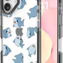 Case for iPhone 16, Cute Blue Sharks Kawaii Funny Design Girly Aesthetic Cartoon Pattern for Women Girls Teens Transparent Acrylic Hard Case,6.1"