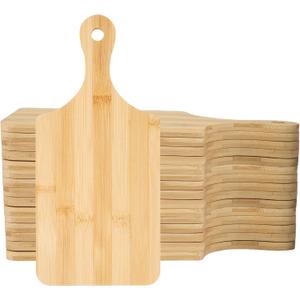 25 PCS Bulk Cutting Boards Mini Charcuterie Boards Bulk Wood Chopping Board Laser Engraving Serving Board with Handle Charcuterie Boards for Pizza, Bread, Cheese, Charcuterie, Fruit 11" x 5" Bamboo