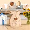 Wooden Easter Bunny Family Puzzle, Personalized Wooden Bunny Puzzle Customized 2 Name Puzzle for Home Crafts Easter Decor House Warming Birthday Family Party Gifts for Mother's Day New Baby (Rabbit)