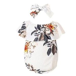 PopReal Mommy and Me Dresses Floral Printed Chiffon Bowknot Ruffles Short Sleeve Beach Mom Daughter Matching Outfits (9-12 Months, White Maxi)