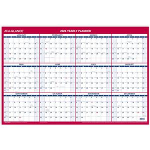 AT-A-GLANCE 2026 Erasable Calendar, Dry Erase Wall Planner, 36" x 24", Large, Vertical-Horizontal, Reversible (PM26P2826)