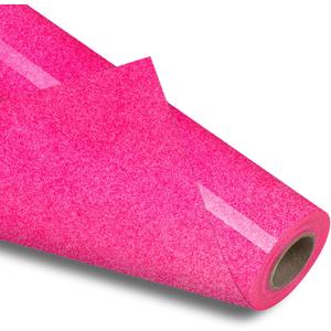 VinylRus Hot Pink Glitter HTV Heat Transfer Vinyl Roll - 12 x 10ft Pink Glitter HTV Vinyl for T-Shirt Clothing Bags, Iron on Vinyl for All Cutter Machines - Easy to Cut and Weed