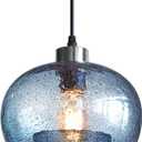 CASAMOTION Glass Pendant Lights Kitchen Island Modern Farmhouse Blue Ceiling Hanging Light Fixtures Globe Over Table Sink Foyer Entryway Brushed Nickel 8.7 Inch Diam