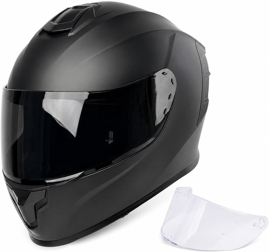 Orthrus Full Face Motorcycle Helmet for Adults Men & Women DOT Approved Motorbike Street Bike Racing Helmets with Tinted & Clear Visors (Matte Black, XX-Large)