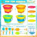 Shemira Collapsible Beach Sand Toys for Kids Toddlers, Collapsible Sand Bucket and Sifter Shovels Set with Mesh Bag, Travel Beach Sandbox Toys for Boys Girls 3 4 5 6 7 8 9 10, Beach Essentials