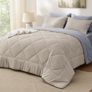 Bedsure Queen Comforter Set - 7 Pieces Reversible Beige Bedding, Queen Size Bed Set for All Seasons, Bed in a Bag with Down Alternative Comforter, Sheets, Pillowcases & Shams (09 - Beige)