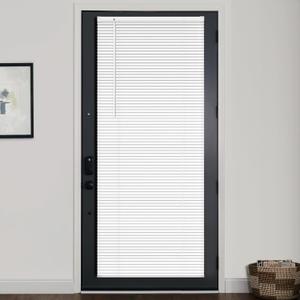 LazBlinds 1" Vinyl Mini Blinds for Doors, Cordless French Door Blinds for Privacy, Light Filtering Privacy Horizontal Shades for Front Door Patio Sidelight Glass Door, 34" W x 72" H, White