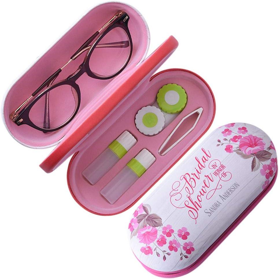 2-In-1 Glasses Case Len Case & Eye Glasses Double Layer Storage Case with Mirror - Fresh Creative Double Sided Portable Design Perfect for Home, Office and Travel (Pink)
