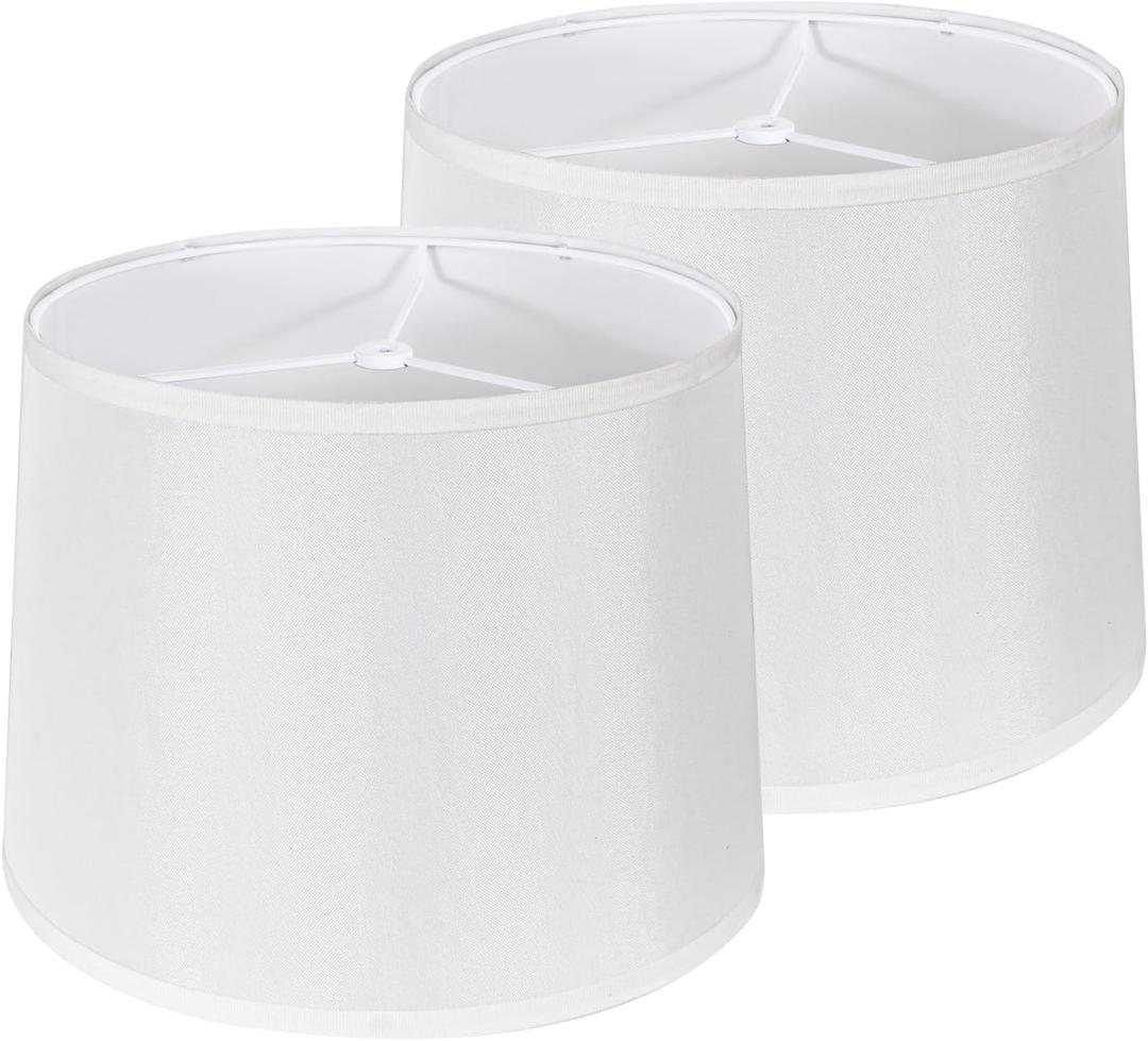 Lamp Shades Set of 2 - Drum Lampshades 11.4" x 12.9" x 9.8" Inches, Fabric Medium Replacement Lampshades for Table Lamp, Floor Lamp, Assembly Required, Spider,Linen (White)