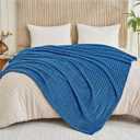 Throw Blanket for Couch - Flannel Fleece 3D Striped Ribbed Bed Blanket.Super Soft Blankets for Women Girls,Teacher Gifts Birthday Gifts Room Home Dorm Decor (Blue, Throw(50"x60"))