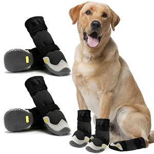 Dog Shoes for Hot Pavement Anti-Slip Dog Boots & Paw Protectors for Summer Rainy Day Dog Snow Boots Waterproof Dog Shoes for Small Medium Large Dogs with Reflective Straps for Hiking 4Pcs
