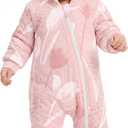 Baby Winter Clothes Cotton Baby Snowsuit for Boys Girls Long Sleeve Onesie Hooded Romper Newborn Jumpsuit Outfits (0-3 Months, Pink Flowers & Leaf)