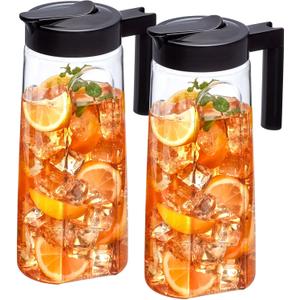Amazing Abby - Slim - 2-Pack Tritan Pitcher (64 oz), Unbreakable Plastic Water Pitcher with Lid, BPA-Free, Heat-Resistant, Dishwasher-Safe, Great for Both Iced and Hot Drinks, Black