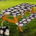 Fitted Picnic Table Cover with Bench Covers, Windproof Vinyl Table Cloths Outside Camping Cooking Backyard Furniture Seat Cushion Tablecloth Activities Party Decor Decorations Para Acampar Equipment