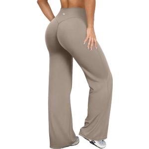 OQQ Yoga Pants Women High Waist Stretch Casual Soft Straight Leg Bottoms (Small Long, Taupe)