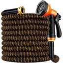 Expandable Garden Hose 50 ft with 10 Function Spray Nozzle, Flexible, Kink Free, Leak-Proof, Ultra Lightweight Retractable Stretch Water Hose 50ft for Yard, Lawn, Car Wash and Outdoor (Black Orange)