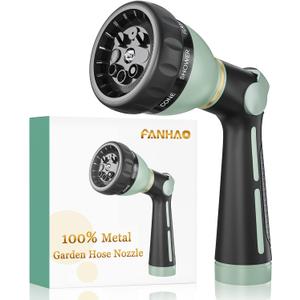 FANHAO Garden Hose Nozzle Heavy Duty, 100% Metal Water Hose Nozzle Sprayer with 8 Spray Patterns, High Pressure Sprayer Nozzle with Thumb Control, On Off Valve for Garden Watering, Car & Pet Washing