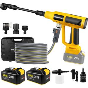 Cordless Pressure Washer with Faucet & Garden Hose Connector, 2 X 5.0AH Batteries, 2000PSI MAX Portable Pressure Washer with Brushless Motor, 4 Speed Adjustment LCD Touch Screen, 6-in-1 Nozzle (Yellow/Dark Gray)