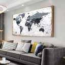 Framed wall art World Map Wall Art Canvas Picture 30inchx60inch Large Black and white Map of The World Canvas Painting Artwork Prints for Office Wall Decor Home Living Room Decorations Framed Ready to Hang, 58"L x 29"W