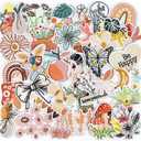 NICEVINYL Vintage Aesthetic Iron on Patches: 36pcs Cute Girly Embroidered Patches for Women - Boho-Aesthetic Decorative Appliques for Backpack Clothing Jackets Hats Bookbags (Mustard Yellow/Rust/Teal)