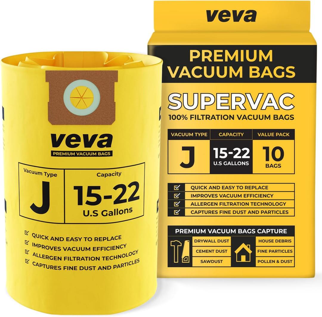 10 Pack, 15-22 Gallon Filter Bags for Shop Vac Vacuum - Type J 90673 - High-Efficiency Vacuum Bags