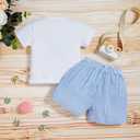 Sinhoon Baby Girl Boy Easter Outfits Infant Bunny Pattern Romper+Blue Stripes Suspender Pants Toddler Easter Clothes Sets (White)