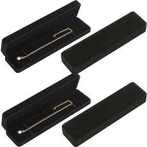 LETURE 4 Pieces Velvet Bracelet Necklace Pendant Jewelry Box, Small Long Jewelry Watch Gift Box for Proposal, Wedding, Engagement, Christmas (BLACK-4PCS)