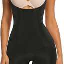 SHAPERX Women's Shapewear Bodysuit Smoothing Tummy Control Body Shaper with Adjustable Straps Comfortable Mid-Thigh Shorts (Black, M)