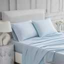 Linen Closet 4 Pcs 100% Cotton Full Size Sheets Set, Light Blue, 400 Thread Count, Percale Weave, Deep Pocket Fitted Sheet, Fits Up To 18" Mattress, Crisp & Cooling Bed Sheets for Home & Hotel Use