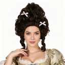 Brown Colonial Victorian Wigs for Women with 2 Bow Clips Fluffy Baroque Renaissance Vintage Wig Rococo Wig Costume Outfit for Halloween Cosplay Party + Hair Cap