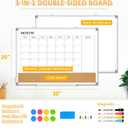 Dry Erase Calendar Whiteboard, 30"x20", Monthly White Board with Cork Board | Magnetic, Wall Mounted, Double Sided, Aluminum Frame, for Home, Office, Kitchen, Dorm, 4 Markers, 6 Magnets, 10 Push Pins