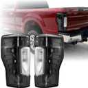 Tail Light Rear Lamps (Left + Right) Compatible with 2017-2019 Ford F250 F350 SuperDuty Pick Up Truck Super Duty HALOGEN & NO Blind Spot (SMOKE LENS WITH GUN METAL HOUSING)